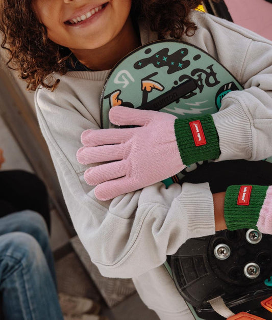 Gants enfant rose vert détail rouge Hello Hossy
