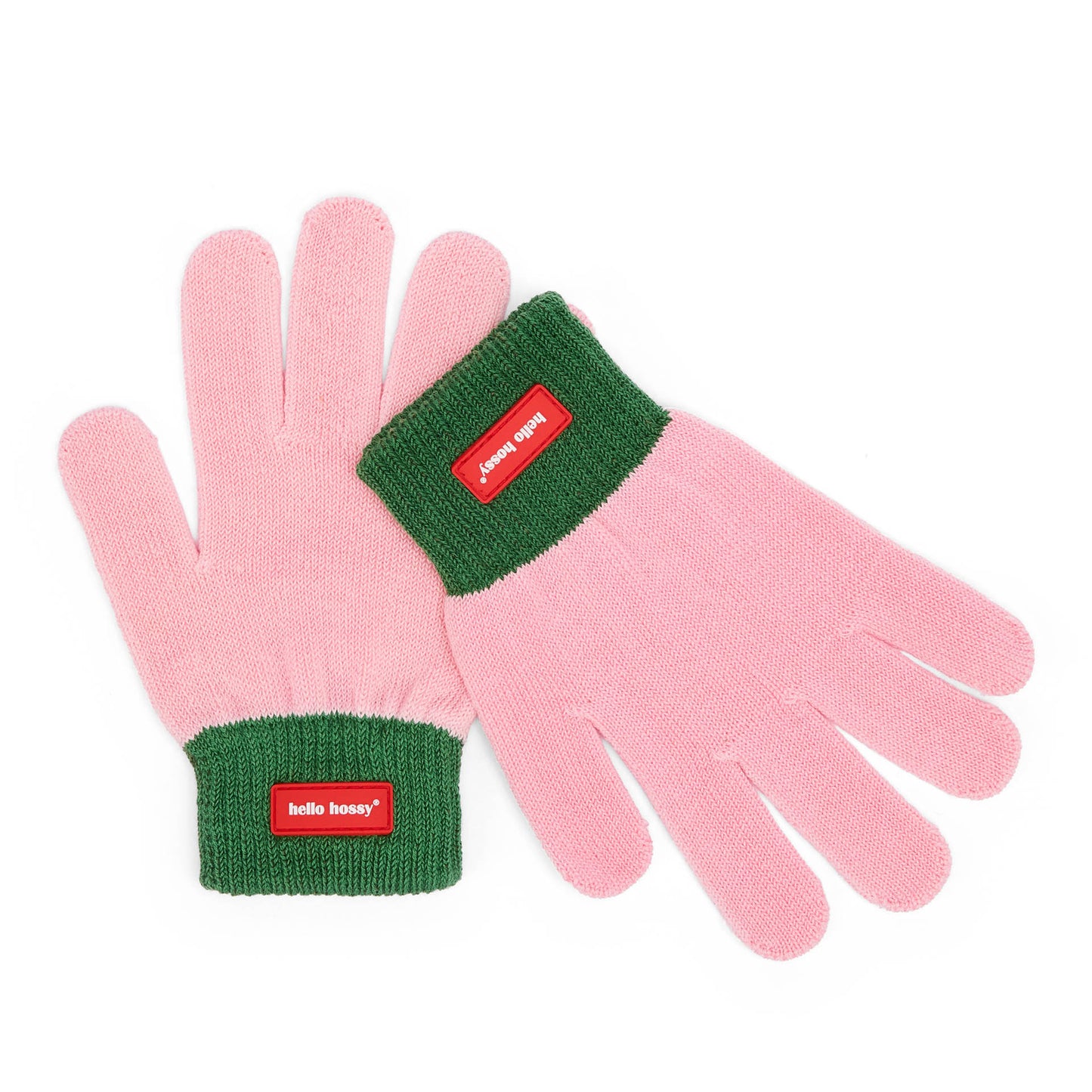 Gants enfant rose bord vert étiquette rouge Hello Hossy