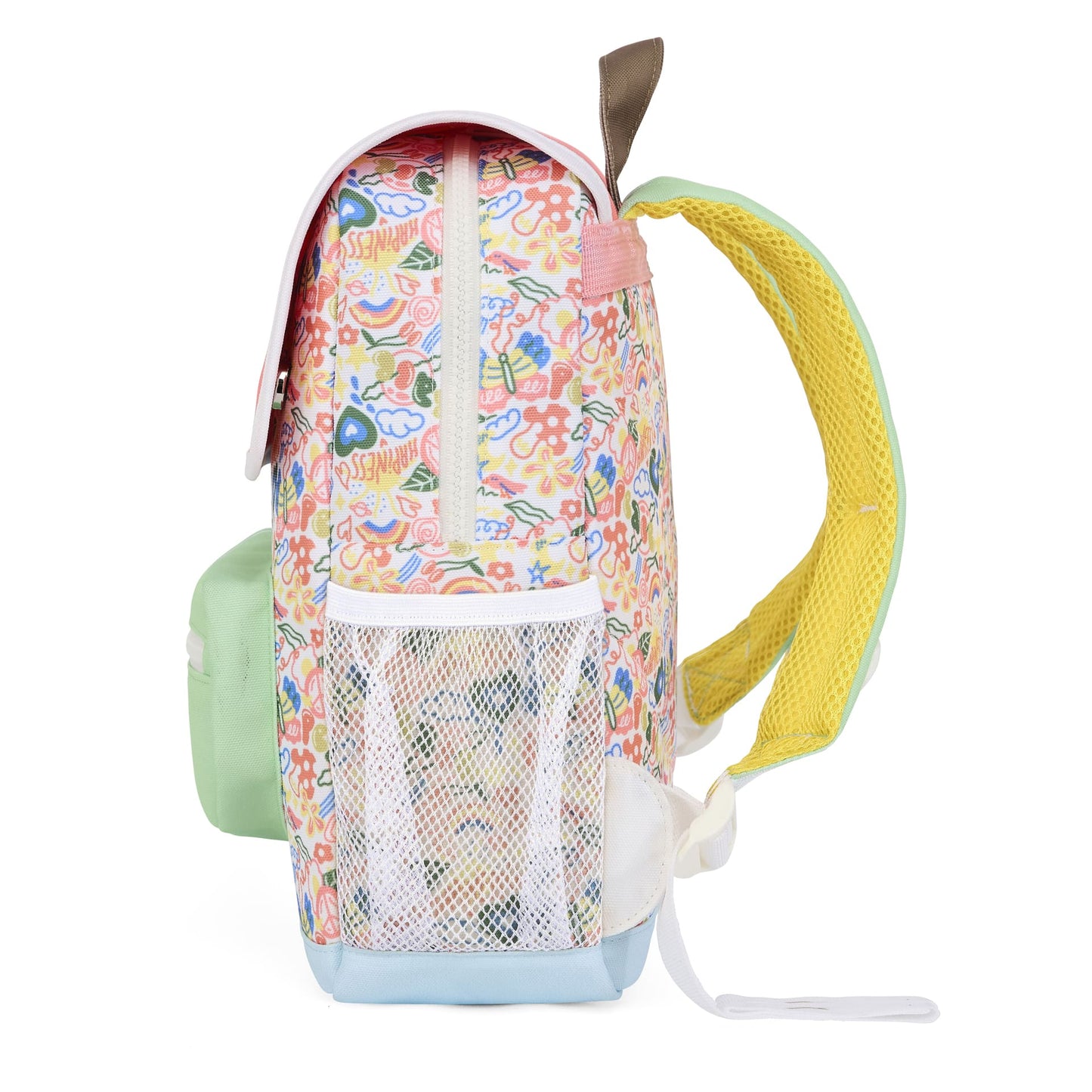 Sac à dos enfant imprimé fleurs multicolores poche filet Hello Hossy