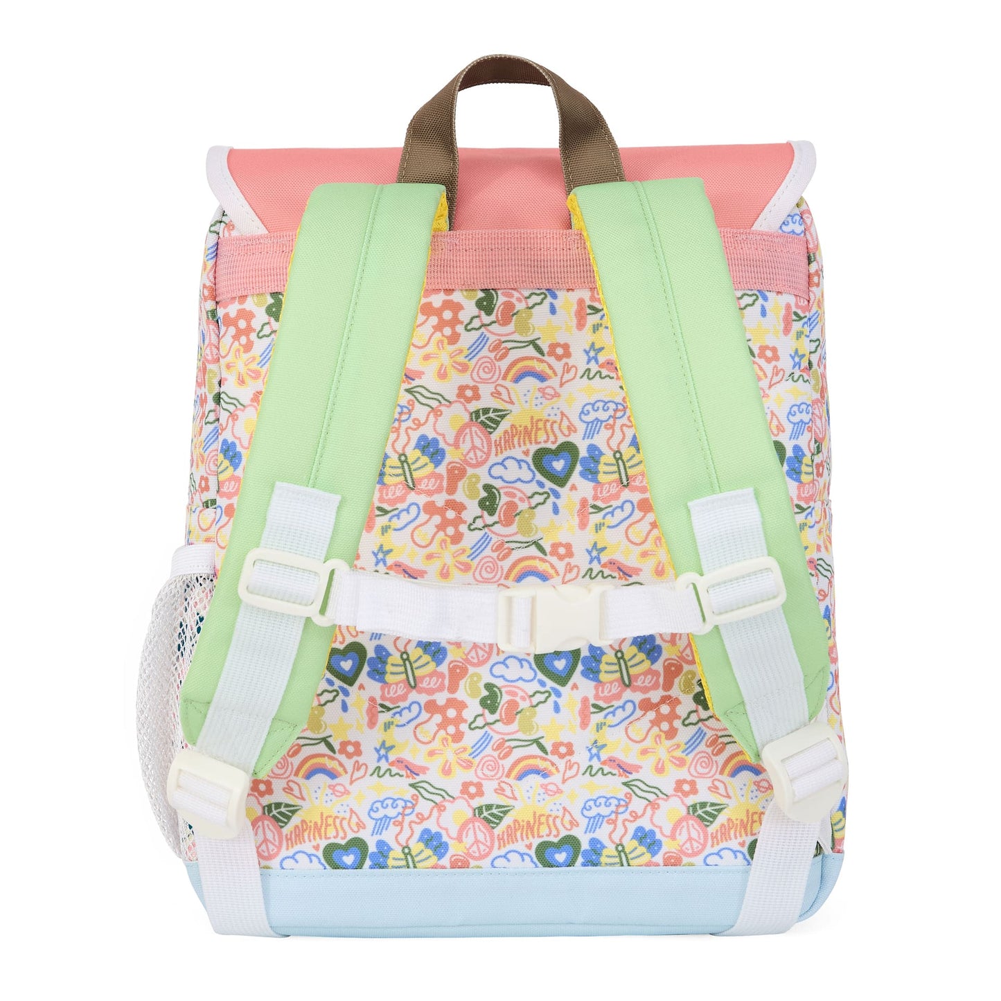 Sac à dos enfant blanc rose imprimé fleurs bretelles vertes Hello Hossy