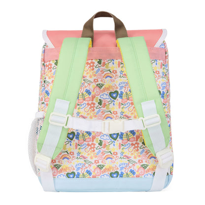 Sac à dos enfant blanc rose imprimé fleurs bretelles vertes Hello Hossy
