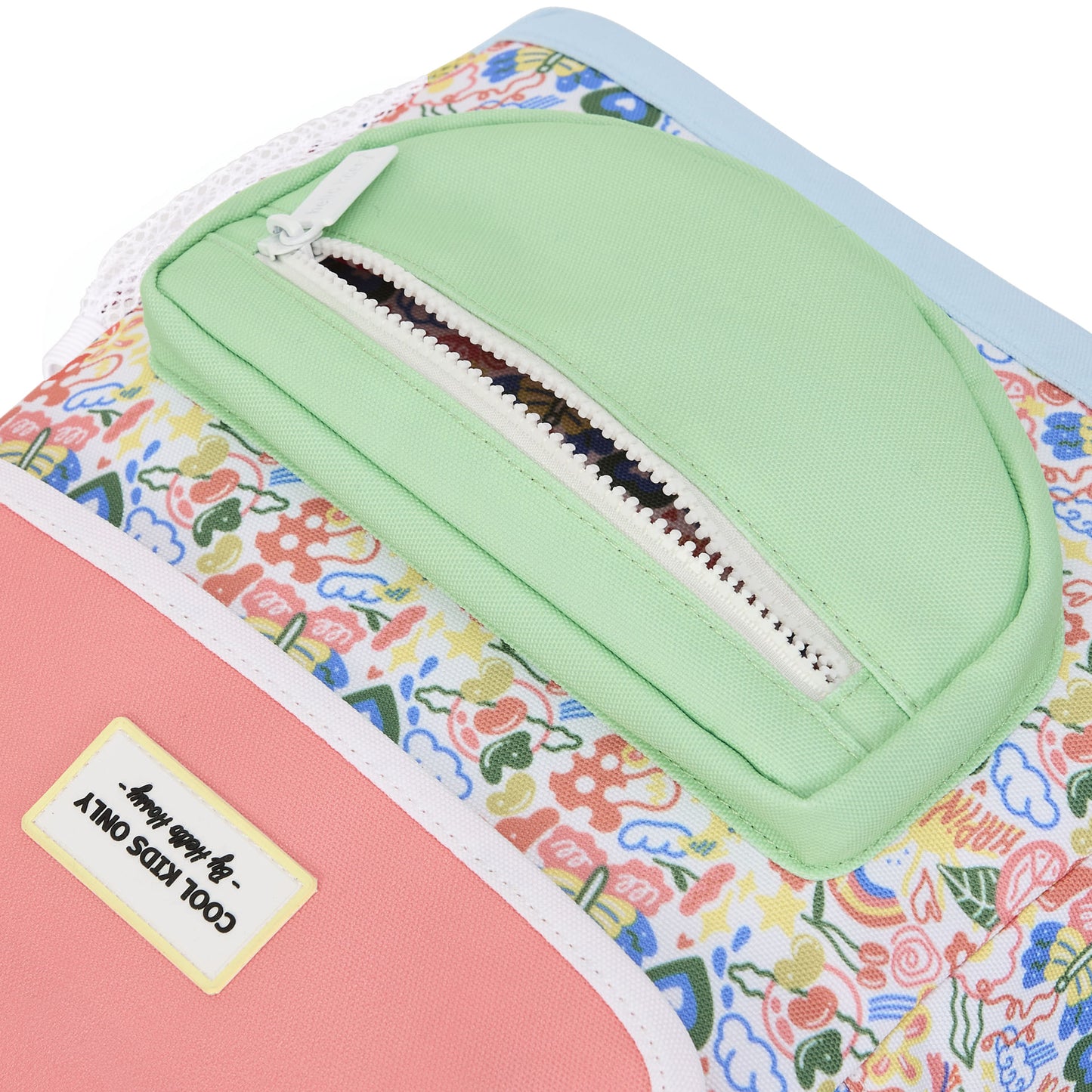 Sac Happiness enfant blanc rose imprimé fleurs poche verte Hello Hossy