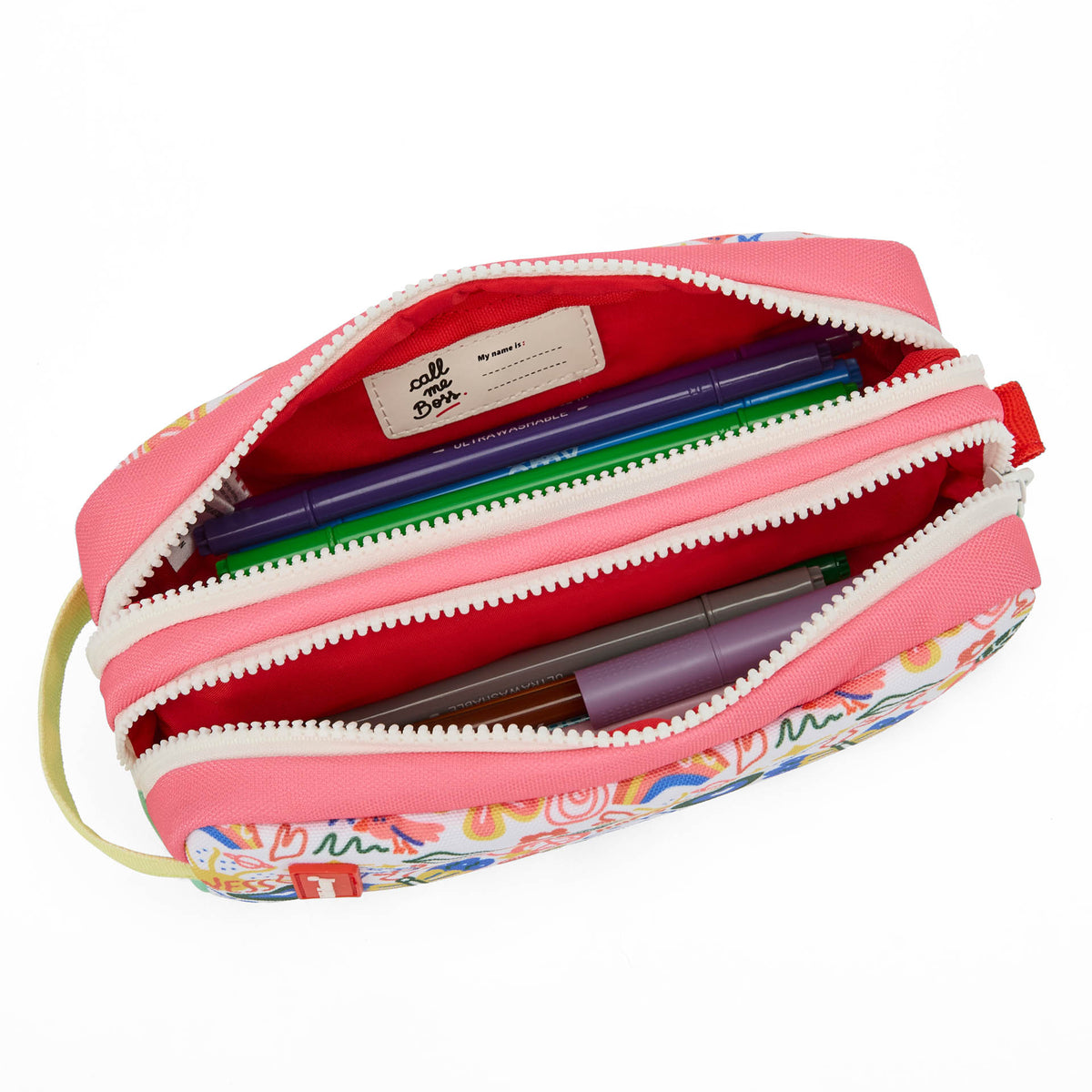 Trousse scolaire enfant blanc rose imprimé art fleurs double compartiment Hello Hossy