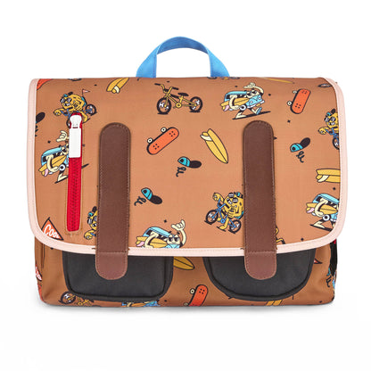 Cartable enfant marron motif mascotte vélo Hello Hossy