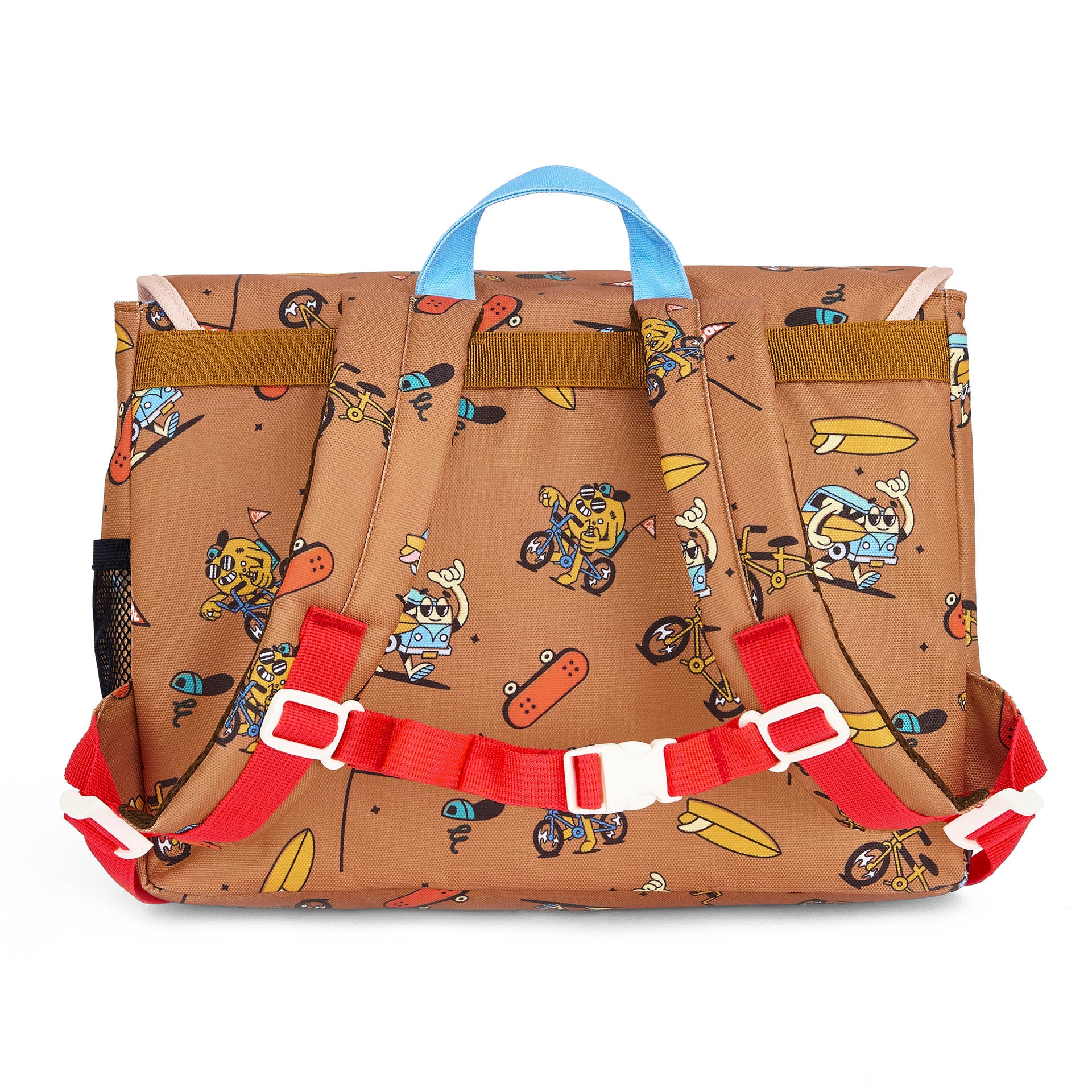 Cartable enfant marron imprimé mascottes vélo Hello Hossy