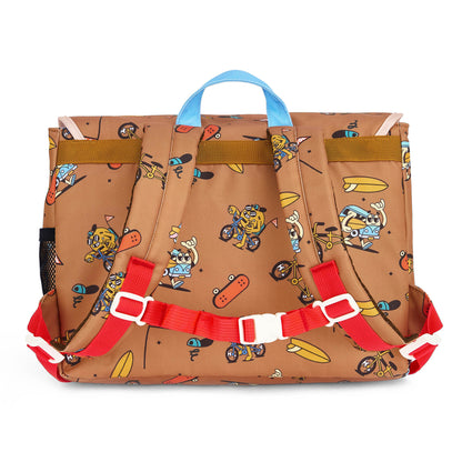 Cartable enfant marron imprimé mascottes vélo Hello Hossy
