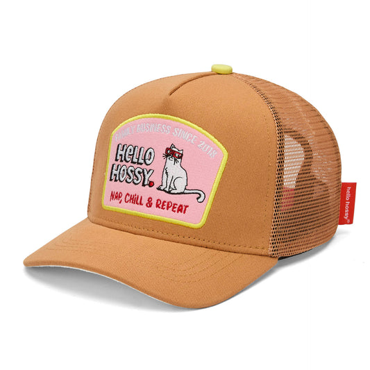 Casquette enfant marron visière courbée patch chat Hello Hossy