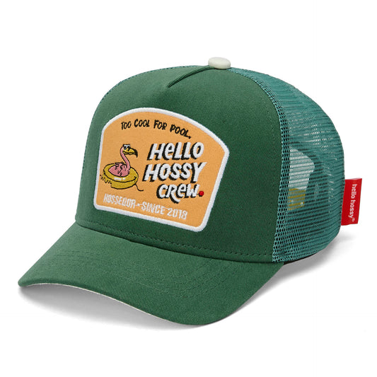 Casquette enfant vert visière courbée patch animaux Hello Hossy