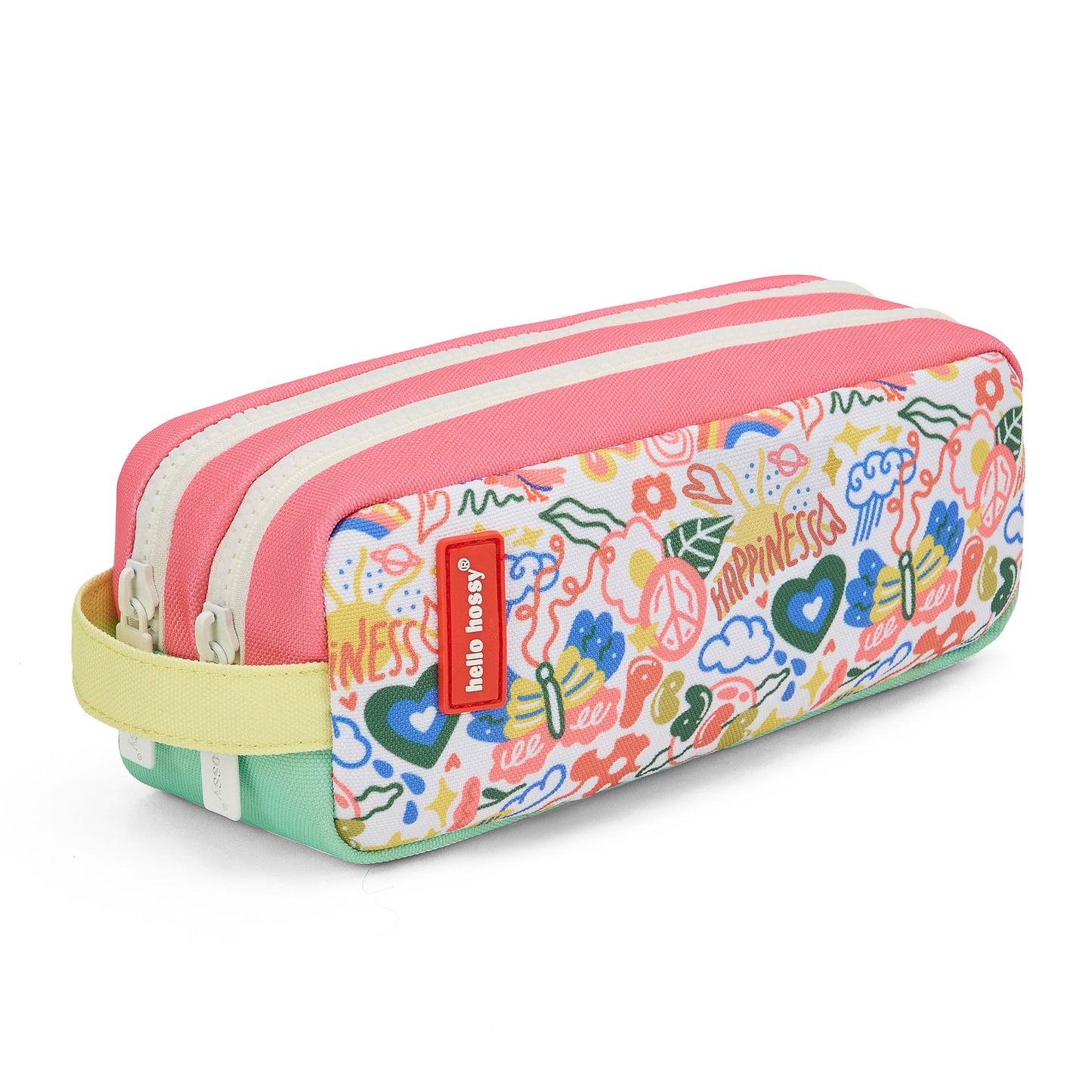 Trousse scolaire enfant blanc vert imprimé art fleurs double zip Hello Hossy