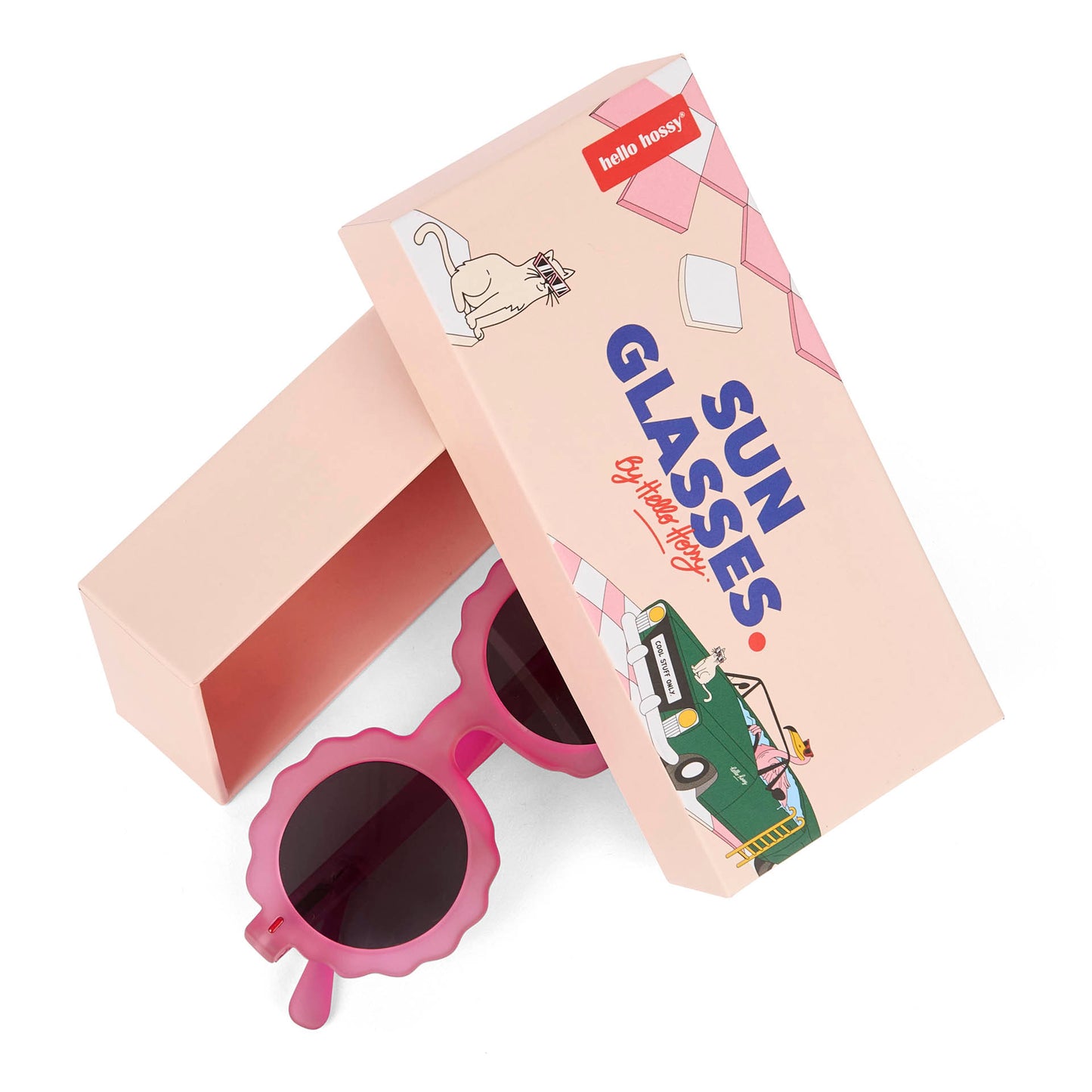 Lunettes de soleil enfant fuchsia forme fleur verres foncés Hello Hossy