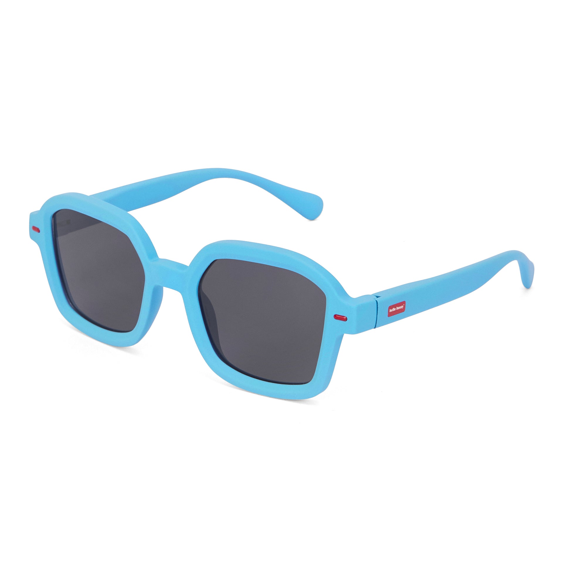 Lunettes de soleil enfant bleu forme carrée monture large Hello Hossy