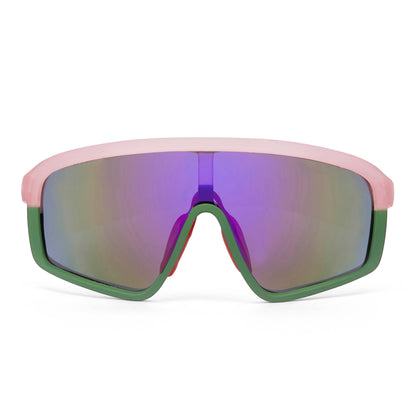 Lunettes de soleil enfant rose vert verres miroir forme masque Hello Hossy