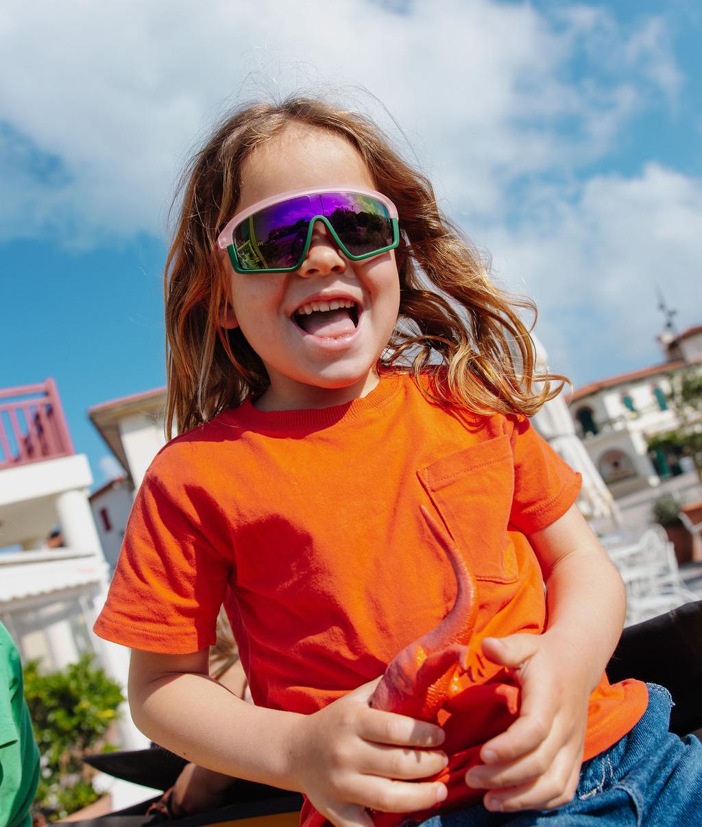 Lunettes enfant vert rose verres miroir large forme sport Hello Hossy