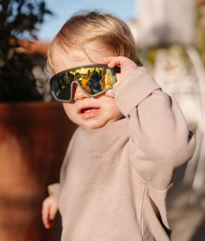 Lunettes de soleil enfant forme sport verres miroir jaune Hello Hossy