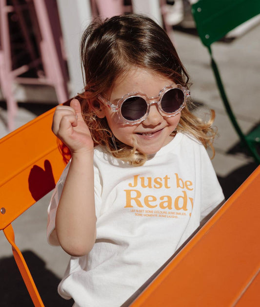 Lunettes de soleil enfant blanc transparent forme ronde verres foncés Hello Hossy