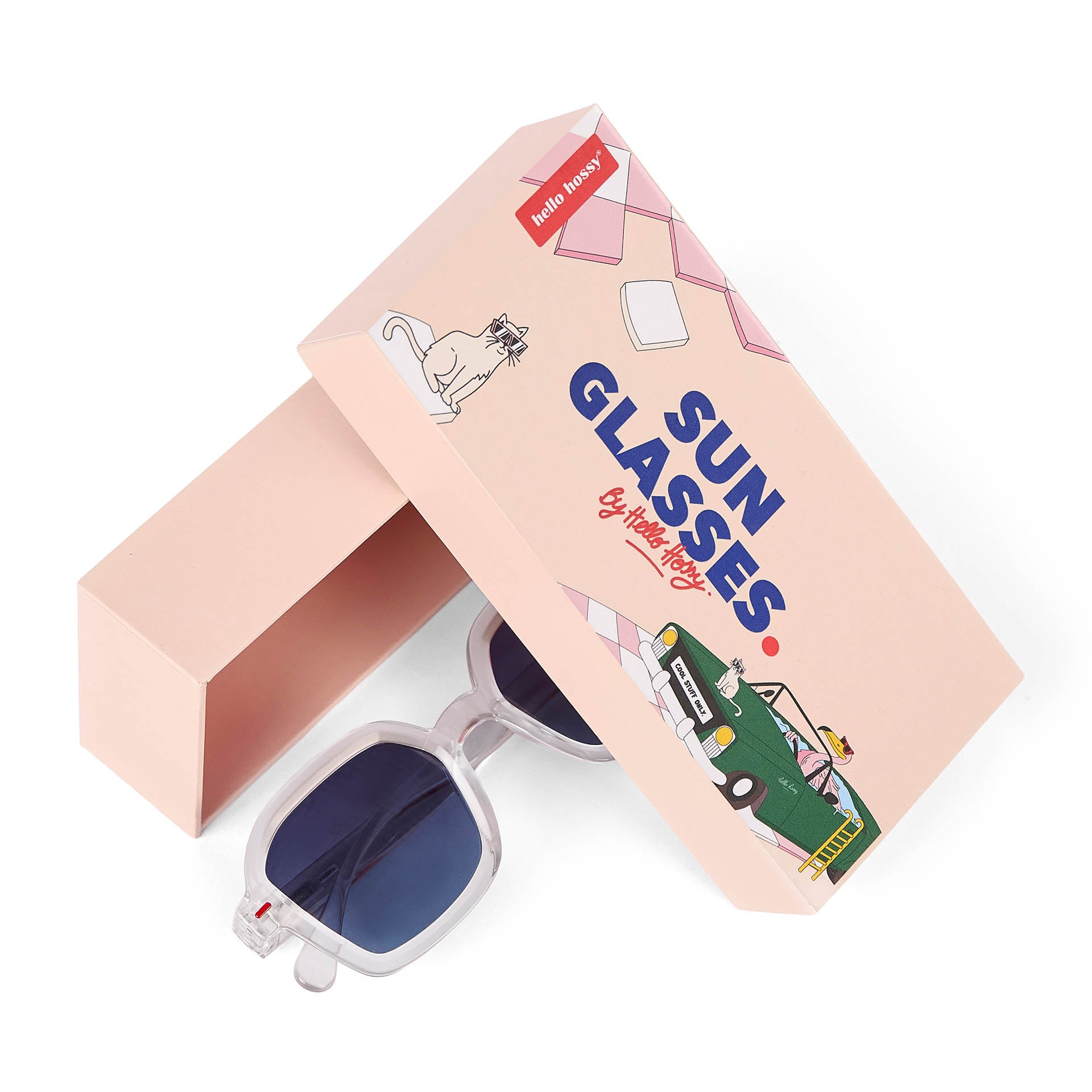 Lunettes de soleil enfant blanc transparent forme carrée Hello Hossy