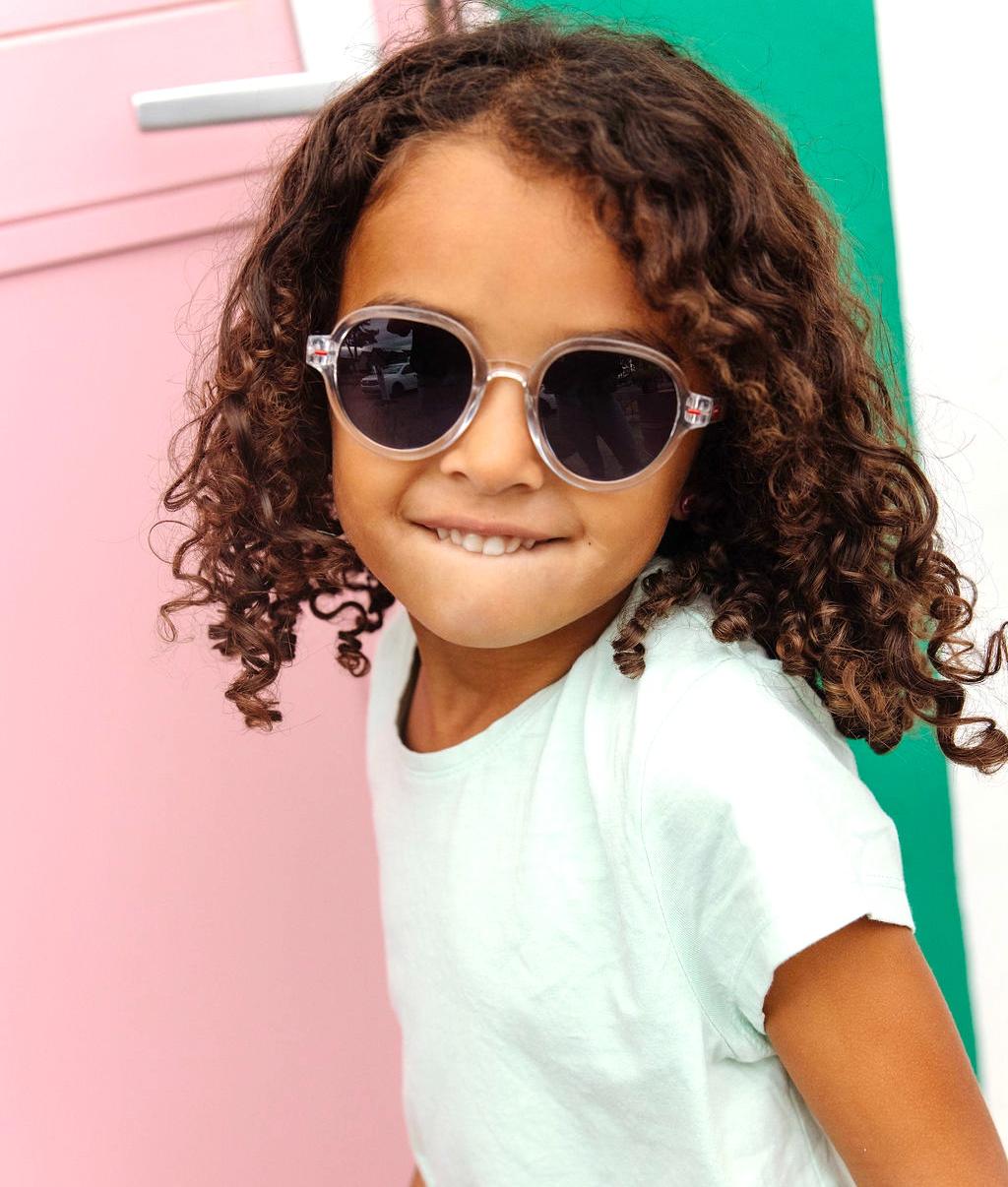 Lunettes de soleil enfant blanc transparent forme ronde verres foncés Hello Hossy