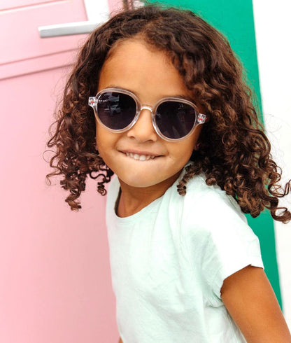 Lunettes de soleil enfant blanc transparent forme ronde verres foncés Hello Hossy