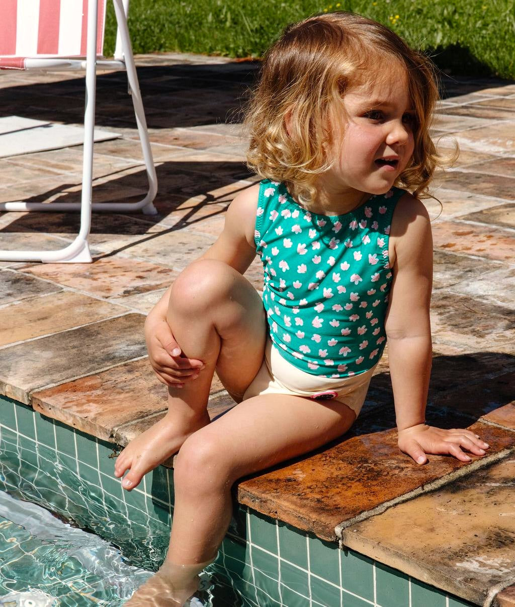 Maillot fille vert imprimé fleurs crème Hello Hossy