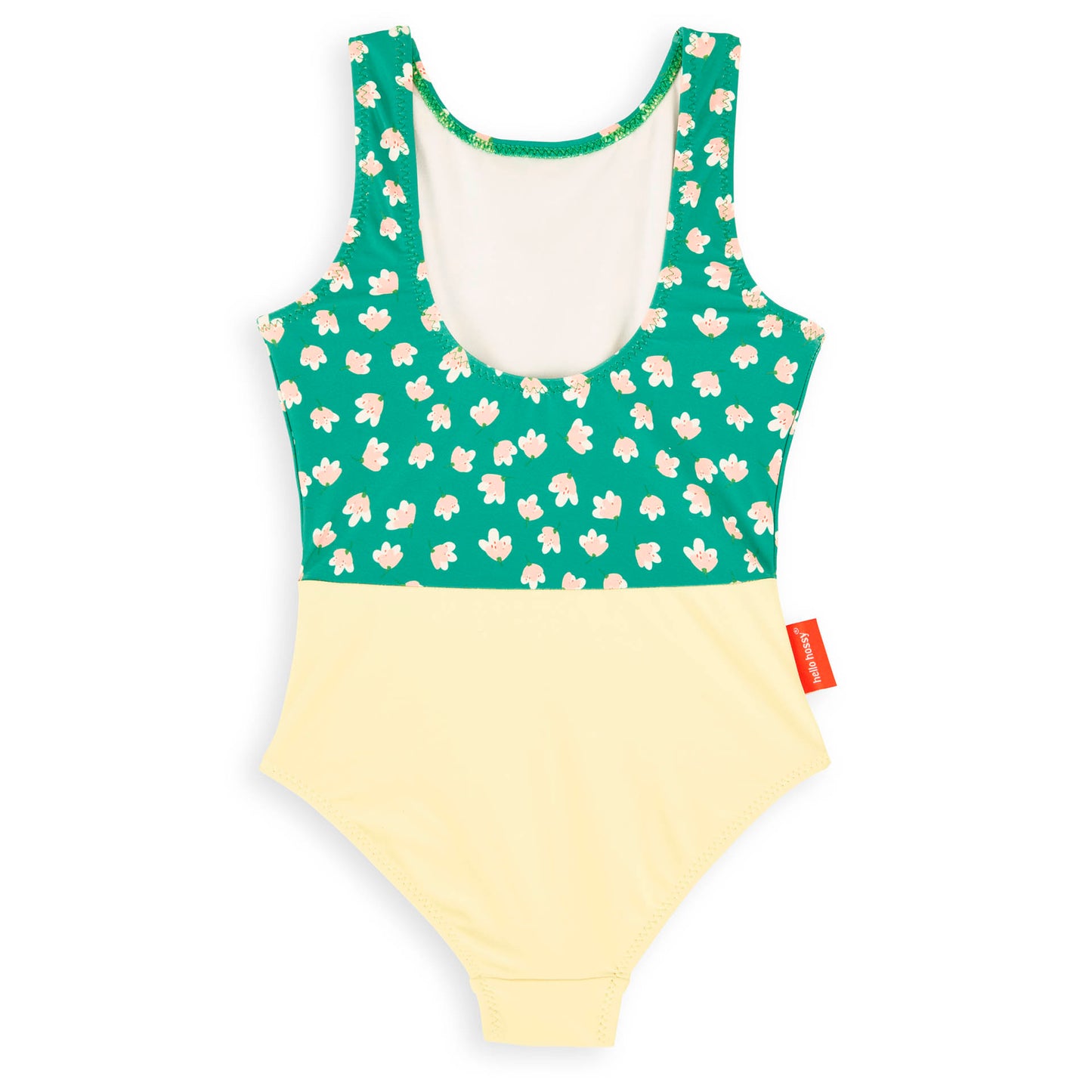 Maillot fille vert jaune motif fleurs Hello Hossy
