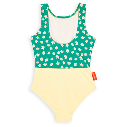 Maillot fille vert jaune motif fleurs Hello Hossy