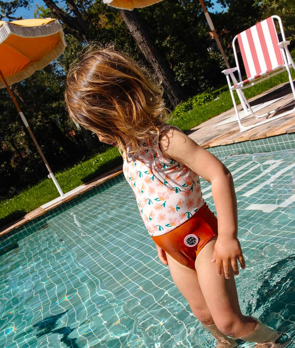 Maillot fille rose orange imprimé fleurs Hello Hossy