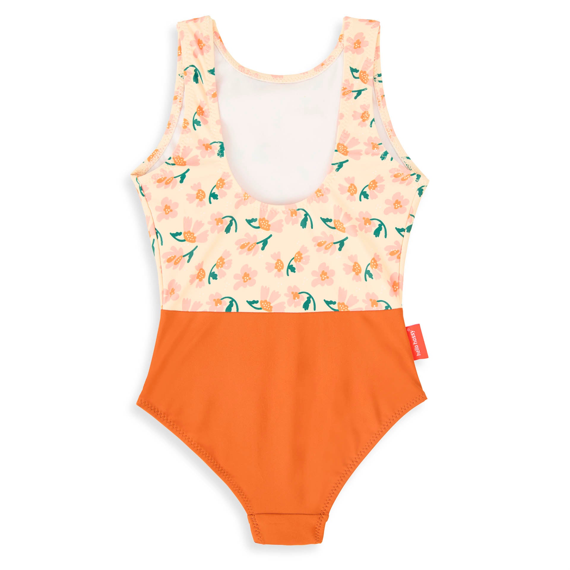 Maillot fille rose orange imprimé fleurs une pièce Hello Hossy