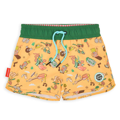 Maillot garçon camel motif musique ceinture élastique verte Hello Hossy