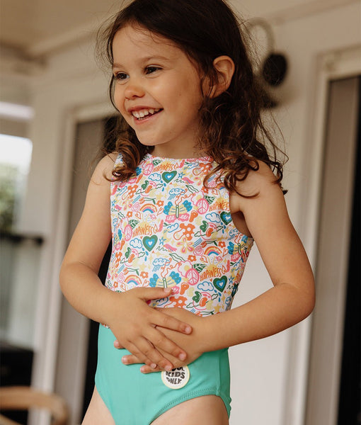 Maillot De Bain Fille Une Pièce Manches Longues UPF 50+ - Fermeture Éclair, Imprimé Mignon 0-7 Ans