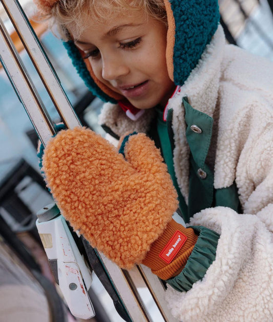 Moufles enfant effet moumoute camel doublure polaire Hello Hossy