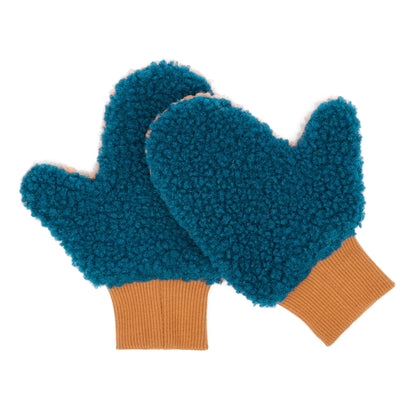 Moufles enfant bleu effet moumoute poignets camel Hello Hossy