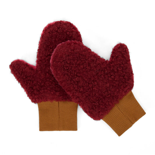 Moufles polaire bicolore Heaty Tara pour enfant et bébé – vue à plat - face bordeaux