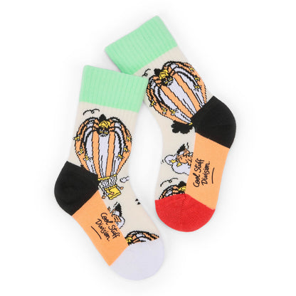 Chaussettes enfant Halloween vert noir orange motifs montgolfière Hello Hossy