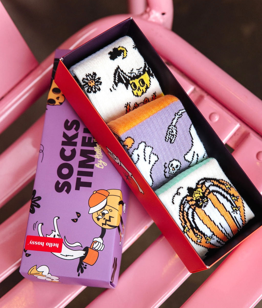 Pack chaussettes enfant motifs Halloween blanc violet orange Hello Hossy