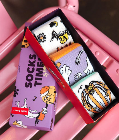 Pack chaussettes enfant motifs Halloween blanc violet orange Hello Hossy