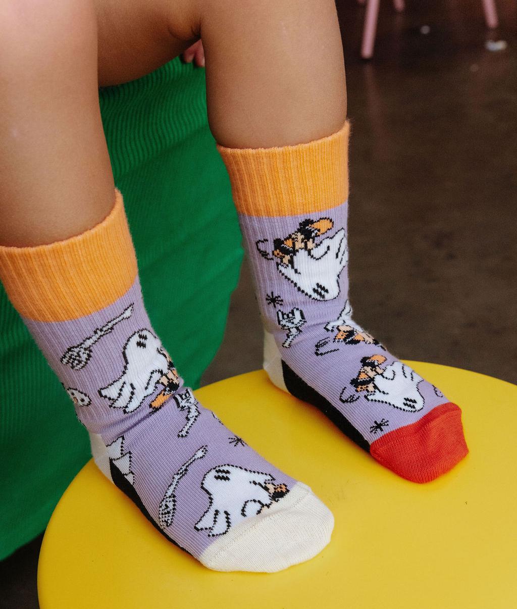 Chaussettes enfant violettes orange motifs fantômes Hello Hossy