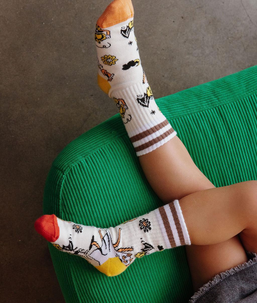 Chaussettes enfant blanches motifs Halloween talons orange Hello Hossy