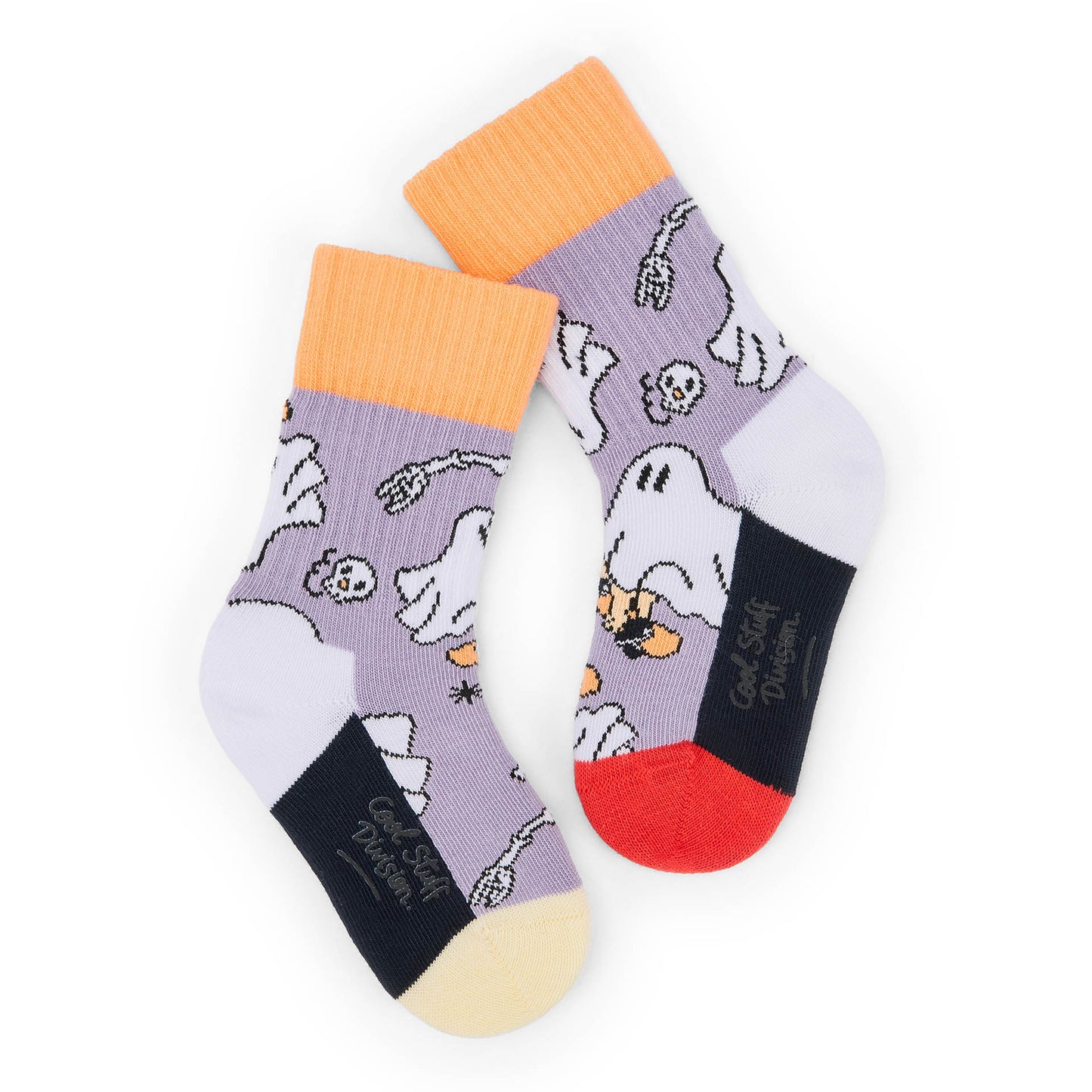 Chaussettes enfant violet motifs fantômes orange noir crème Hello Hossy