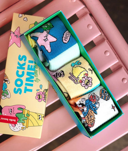 Chaussettes enfant motifs mascotte colorés pack de trois Hello Hossy