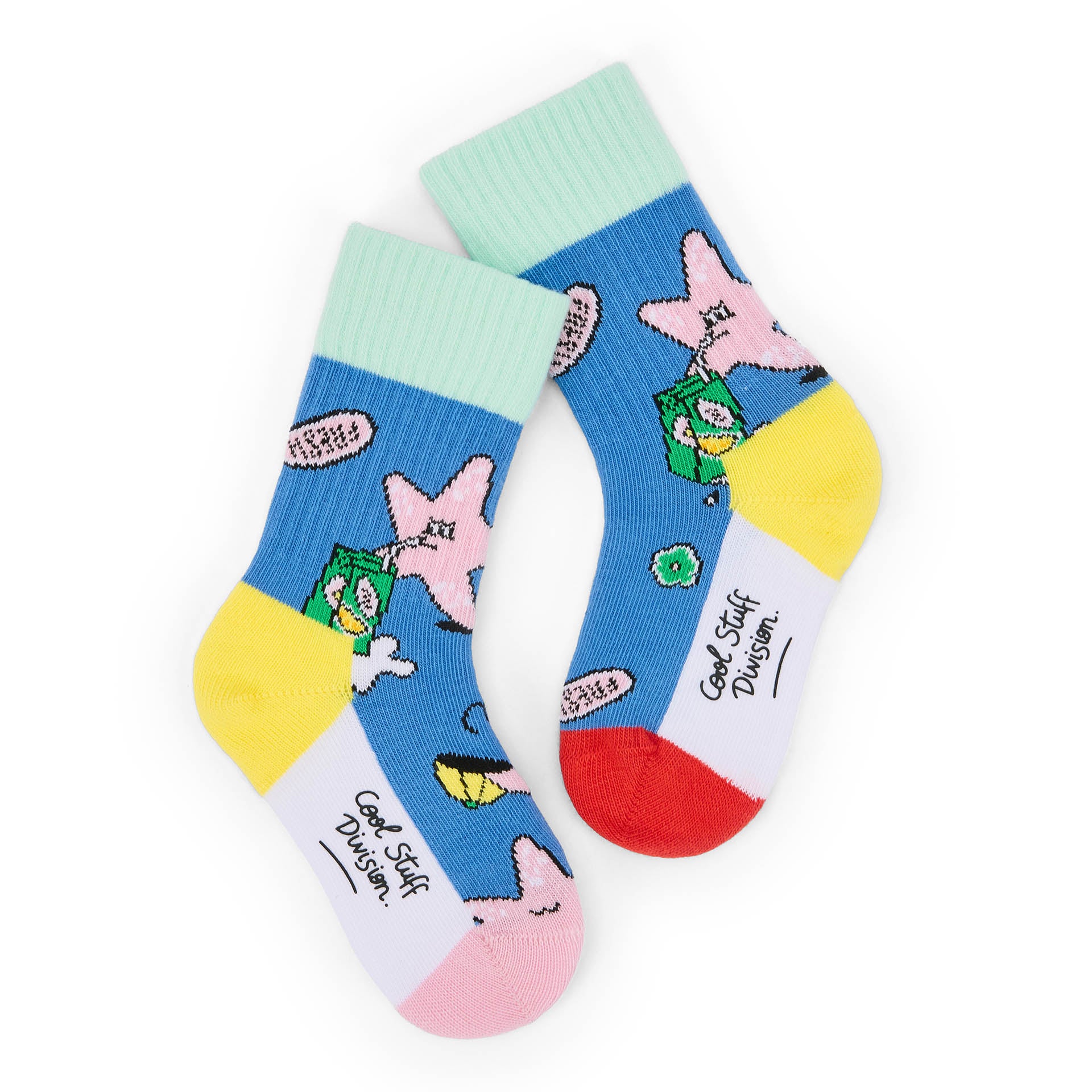Chaussettes enfant bleu jaune vert motifs étoile rose Hello Hossy