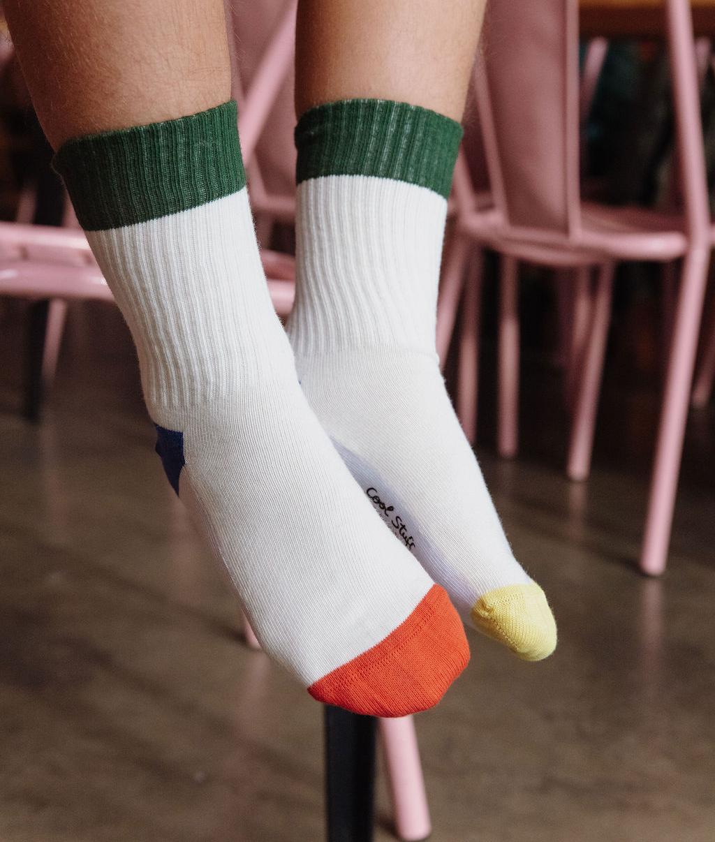 Chaussettes enfant blanches bords verts bouts orange jaune Hello Hossy