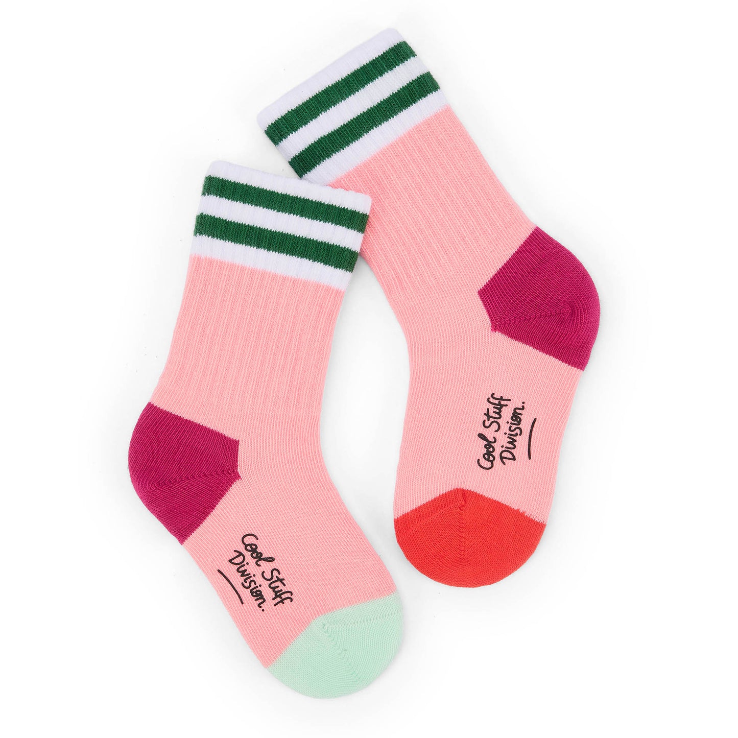 Chaussettes enfant rose rayures vertes talons et pointes colorés Hello Hossy