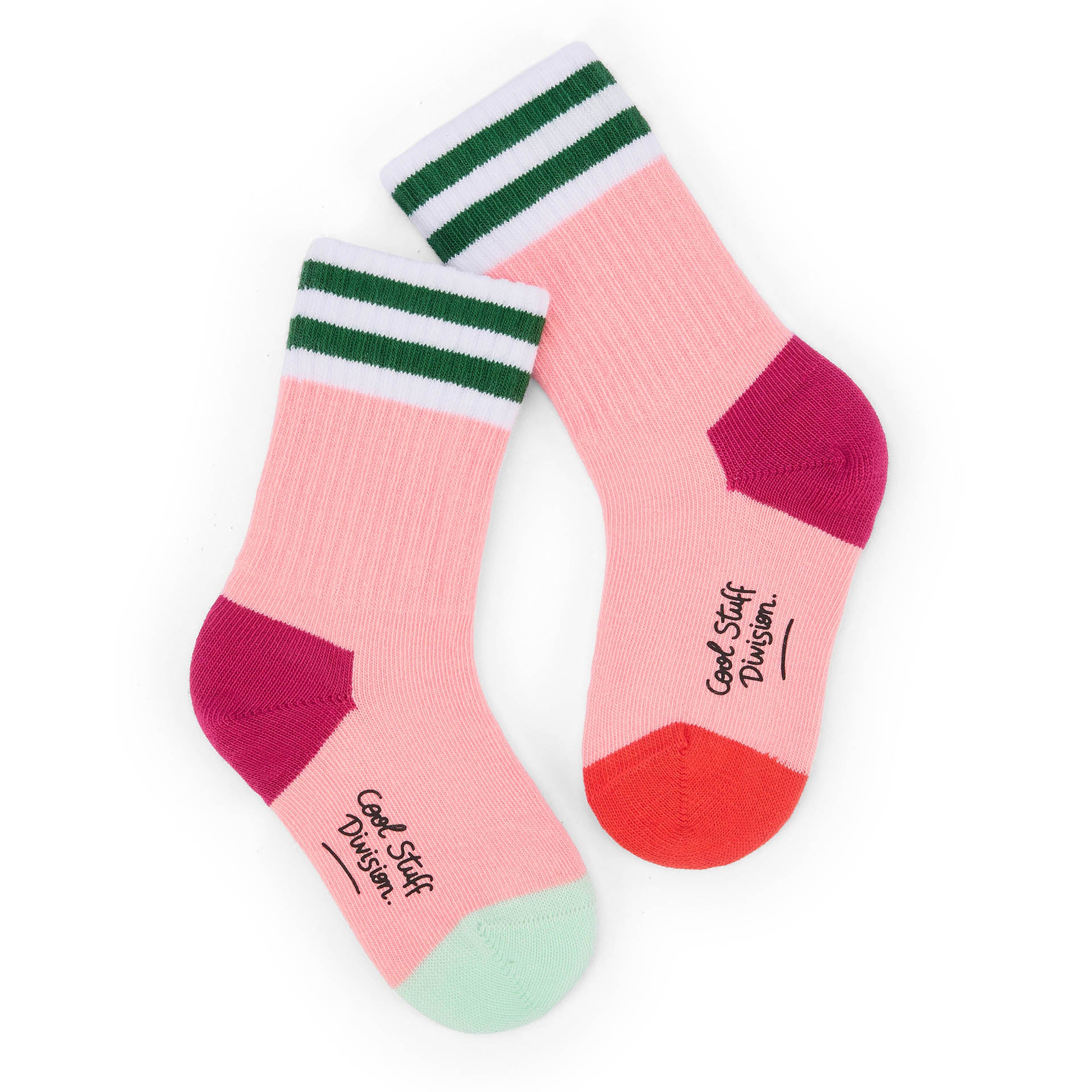 Chaussettes enfant rose rayures vertes talons et pointes colorés Hello Hossy