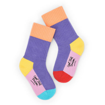 Chaussettes enfant multicolores color block détail texte Hello Hossy