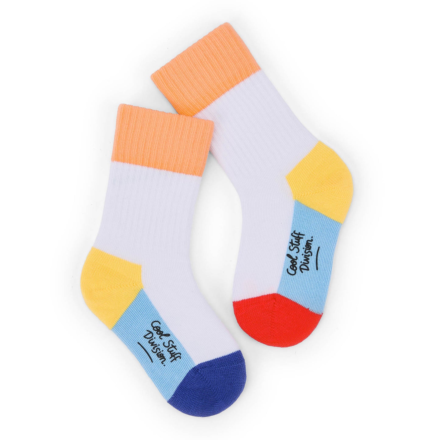 Chaussettes enfant multicolores blanc orange jaune bleu rouge Hello Hossy
