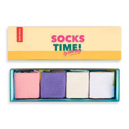 Pack chaussettes enfant unies rose violet écru blanc Hello Hossy