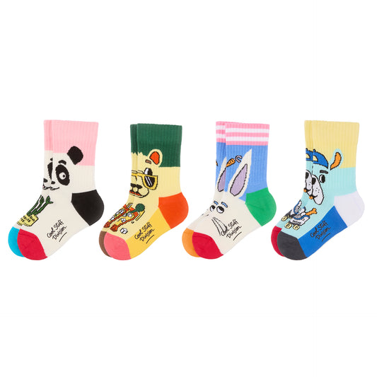 Pack de 4 paires de chaussettes imprimées mascottes pour enfant – vue à plat