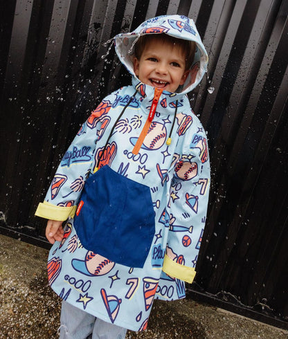 Poncho de pluie enfant bleu motif sport grande poche frontale Hello Hossy