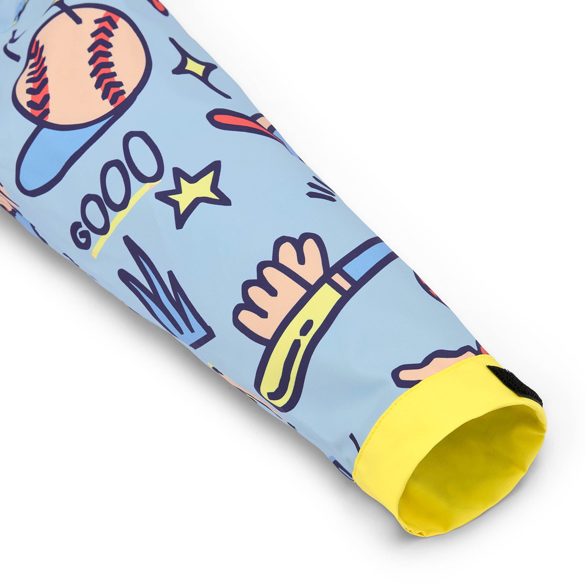 Manche poncho pluie enfant bleu motif baseball poignet jaune Hello Hossy