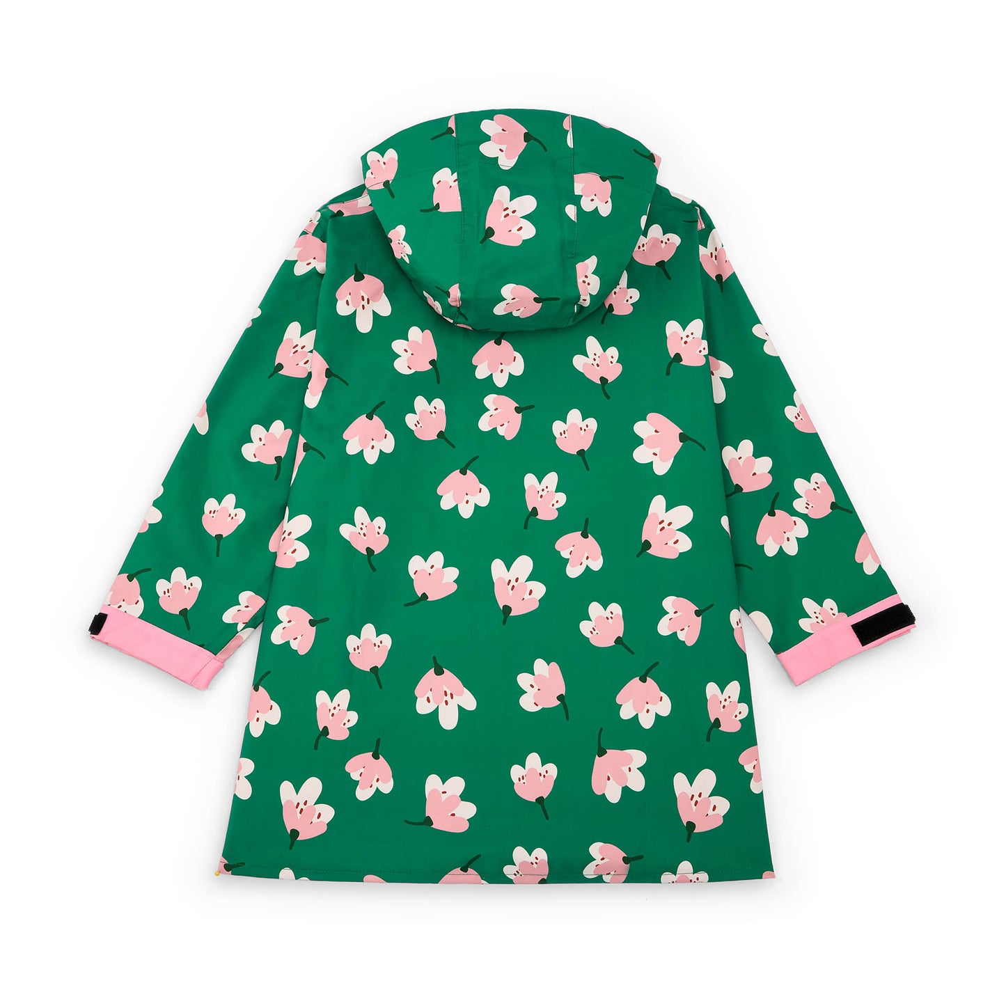 Poncho de pluie enfant vert imprimé fleurs poches capuche Hello Hossy